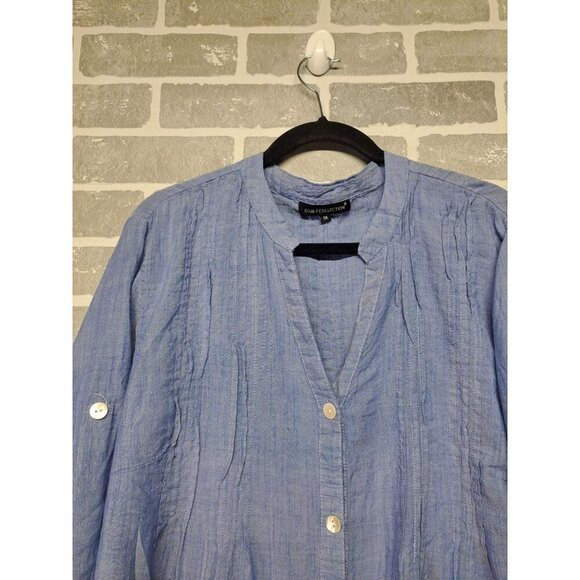 Club Z Collection Womens Blue Pleated‎ Wide Roll Tab Sleeve Button Tunic Size 1X - Picture 4 of 14